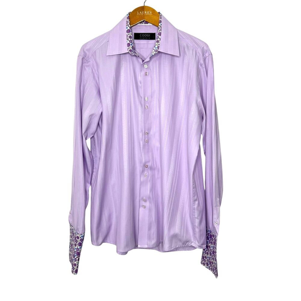 Coogi Classic mens dress shirt purple/floral french cuffs